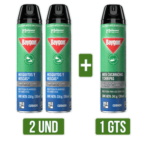 2Und Insecticida Baygon Aeros Azul Zancudos x285ml Gts Insecticida Baygon Aeros Verde x285ml
