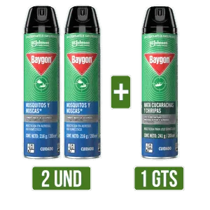 2Und Insecticida Baygon Aeros Azul Zancudos x285ml Gts Insecticida Baygon Aeros Verde x285ml