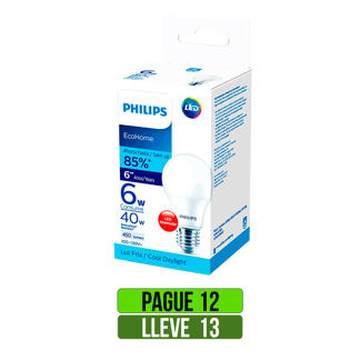 Pague 12 Lleve 13 Bombillo Led EcoHome 6W Luz Blanca