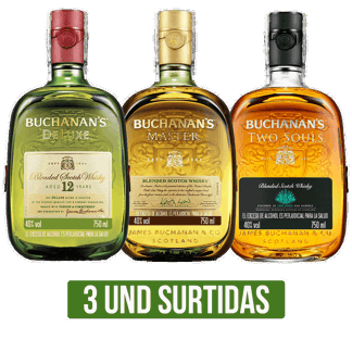 3Un Whisky Buchanan´s (D´Luxe / Master / Two Soul) x750ml