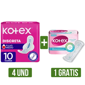 4 Und Toalla Higiénica Kotex Discreta x10T Gts Protector Diario Kotex PH x15P