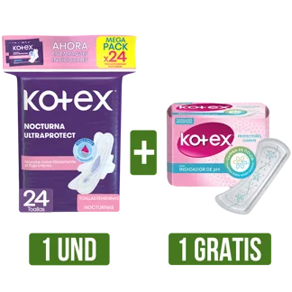 Toalla Higiénica Kotex Nocturna x24 Toallas Gts Protector Diario Kotex PH x15P