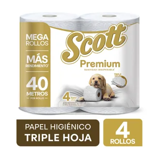 Papel Higiénico Scott Premium Triple Hoja x4 Rollos