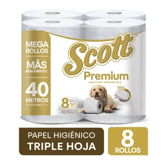 Papel Higiénico Scott Premium Triple Hoja x8 Rollos