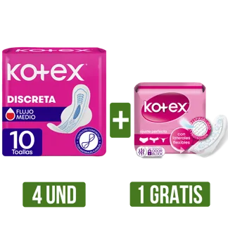 4Und Toalla Hig Kotex Discreta Ultrafina Tela x10 Gts Protector Kotex Ultra Flexible Bolsa x15