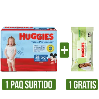 Pañal Huggies Triple Prot (Etapa3/Etapa4)x25 Gts Toallita Húmeda Huggies Limpiez Efec x16