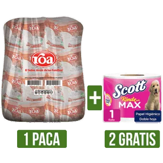 KV Paca Arroz Roa Fortiplus x500gr Gts 2Und Papel Higiénico Scott Rindemax