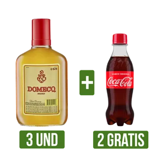 3 Und Brandy Domecq x250ml Gts 2 Und Gaseosa Coca-Cola Botella Pet x250ml