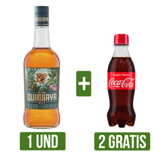 Ron Quimbaya Gold x700ml Gts 2 Und Gaseosa Coca-Cola Botella Pet x250ml