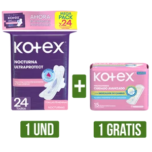 1Und Toalla Hig Kotex Nocturna x24 Gts 1Und Protector Diario Kotex con Indicador PH x15
