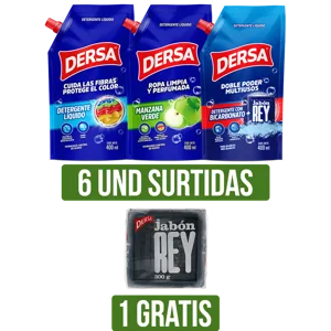 6Und Detergente Liquido Dersa Surtido x400ml Gts Jabón Rey x300gr