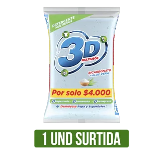 Detergente 3D Polvo (Manzana/Multiusos/Multiusos Blanca) x500gr