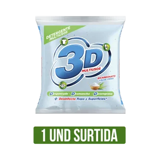 Detergente 3D Polvo (Manzana/Multiusos) x250gr