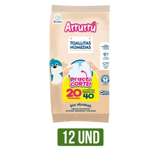 12Und Toallitas Húmedas Arrurrú Extra Acolchonaditas Avena & Karité x20 Toallitas