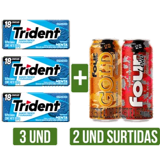 3Un Trident Menta x30.6gr + 2Un Four Loko surtido x473ml