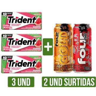 3Un Trident Sandía x30.6gr + 2Un Four Loko surtido x473ml