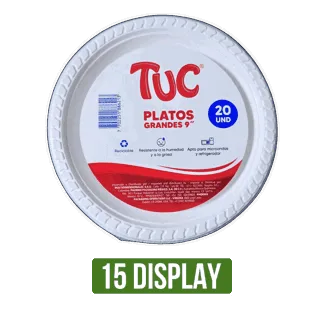 15Display Plato Plástico Tuc 9" Blanco x20Und