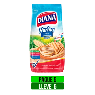 Pague 5 lleve 6Und Harina Maiz Blanco Diana x500gr