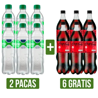 2Pacas Agua Brisa Con Gas x24Un x600ml Gts 6Und Gaseosa Coca-Cola Sin Azucar Pet 12Un x1500ml