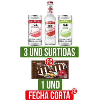 3Und Vodka Smirnoff (Original/Green)/(250ml/275ml)+M&M'S (49.3gr/47.9gr)