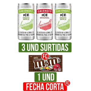 3Und Vodka Smirnoff (Original/Green)/(250ml/275ml)+M&M'S (49.3gr/47.9gr)
