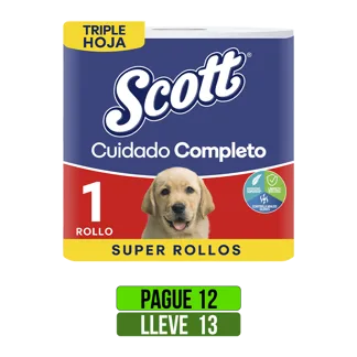 Pague 12 Lleve 13Und Papel Higienico Scott Cuidado Completo Triple Hoja x30mts