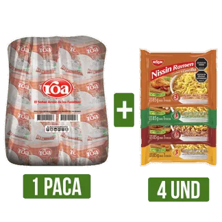 1Paca Arroz Roa x500gr + 4Un Nissin Ramen surtida x85gr
