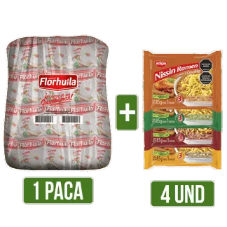 Paca Arroz Florhuila x500gr + 4Un Nissin Ramen surtido x85gr