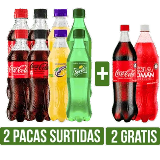 2Pacas Gaseosa Surtida x400ml Gts Coca-Cola Botella Pet + Kola Roman x1500ml