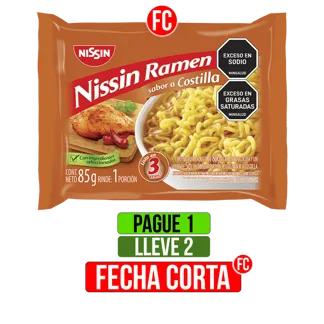 FC Pague 1 Lleve 2Un Pasta Precocida Nissin Ramen Sabor A Costilla x85gr