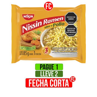 FC Pague 1 Lleve 2Un Pasta Precocida Nissin Ramen Sabor A Pollo x85g