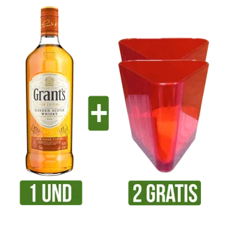 Whisky Grant's Rum Cask x750ml Gts 2Und POPALTIPAL_Vaso Plastico Triangular Rojo Grant'S