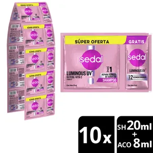 Oferta (Shampoo Sedal Luminous UV x20ml + Gratis Acondicionador Luminous x8ml)x10Un