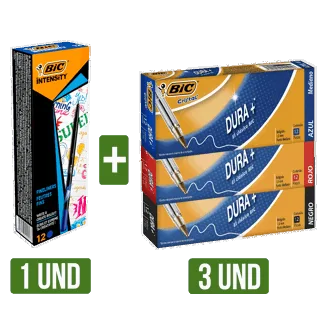 Rotulador Intensity Azul x12Und + 3Und Boligrafo BIC Cristal Surtido x12Und