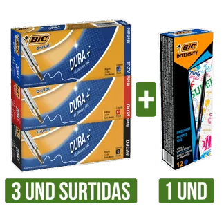 Rotulador Intensity Azul x12Und + 3Und Boligrafo BIC Cristal Surtido x12Und