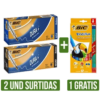 2Und Boligrafo BIC Cristal Dura Surtido x12 Gts Color Bic Evolution x12 + 2 Lapices
