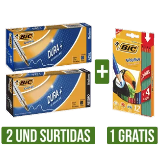 2Und Boligrafi BIC Cristal Dura Surtido x12Gts Color BIC Evolution x12 + 4 Lapices