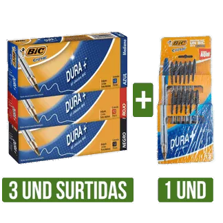 3Und Boligrafo BIC Cristal Dura Surtido x12 + Exhibidor BIC Cristal Dura Negro x12