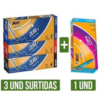 3Und Boligrafo BIC Cristal Dura Surtido x12 + Boligrafo BIC Cristal Fashion Surtido x12