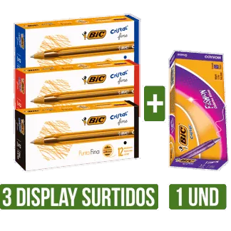 3Display Boligrafo BIC Cristaal Fine Surtido x12 + Boligrafo BIC Cristal Fashion Surtido x12
