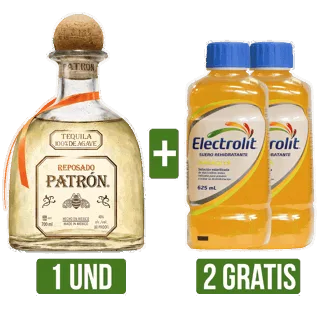 Tequila Patrón Reposado x700ml Gts 2Und Suero Electrolit Maracuya x625ml