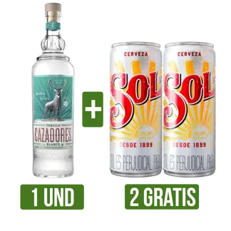 Tequila Cazadores Blanco x700ml Gts 2Und Cerveza Sol Lata x310ml