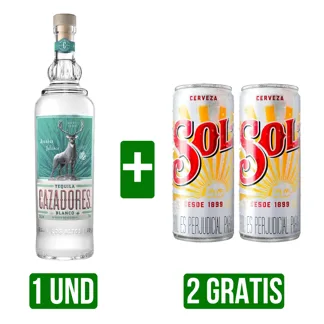 Tequila Cazadores Blanco x700ml Gts 2Un Cerveza Sol Lata x310ml