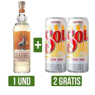 Tequila Cazadores Reposado x700ml Gts 2Und Cerveza Sol Lata x310ml