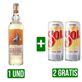 Tequila Cazadores Reposado x700ml Gts 2Un Cerveza Sol Lata x310ml