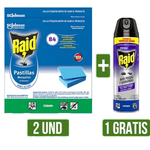 2Und Insecticida Raid Pastillas Pague 72 Lleve 84 Gts Insecticida Raid Aerosol x390ml