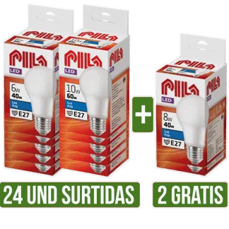 24 Und Bomb Led Pila E27 Luz Clara (6W/8W)/Phil 10W Gts 2Un Bomb Led Pila E27 Luz Clara 8W  Salitre
