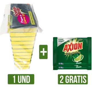 Oferta (Esponja Scotch Clásica Pague 8 Lleve 12) Gts 2Und Lavaplatos Disco Axion Limón x130gr