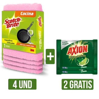 4Und Esponja Scotch Brite Curly x1Un Gts 2Und Lavaplatos Disco Axion Limón x130gr