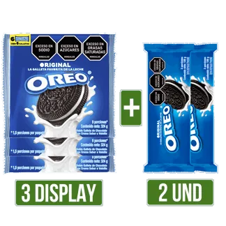 3Display Galletas Oreo Original x6Un x54gr + 2Un Galletas Oreo Rollo Original x108gr